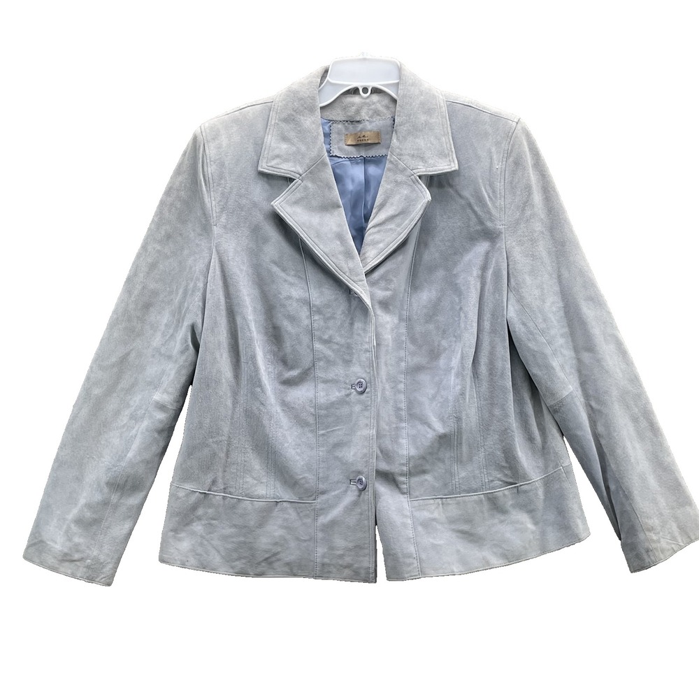 I.E 100% Leather Jacket Womens 2X Light Blue Suede Y2K 70s Corpcore Chic Blazer
